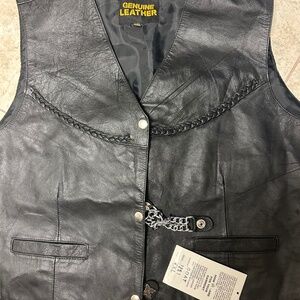 GENUINE LEATHER BIKER VEST WITH CHAIN ACCENTS SIZE 4X